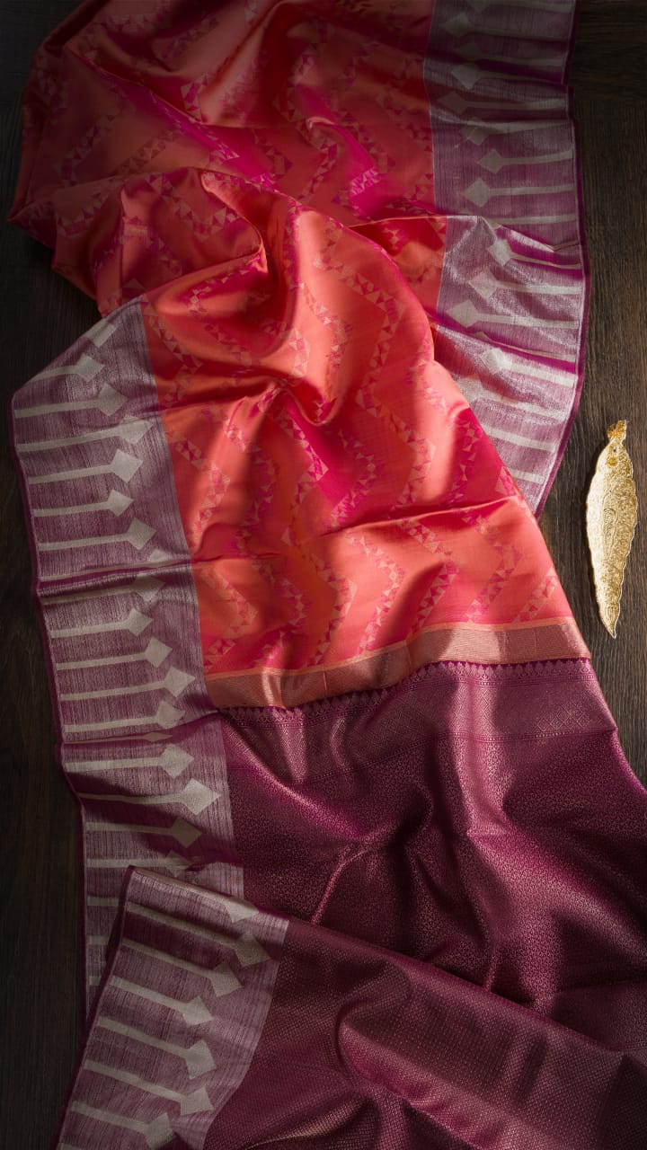 PEACHY PINK& PURPLE KANJIVARAM SILK SAREE -D620(A)