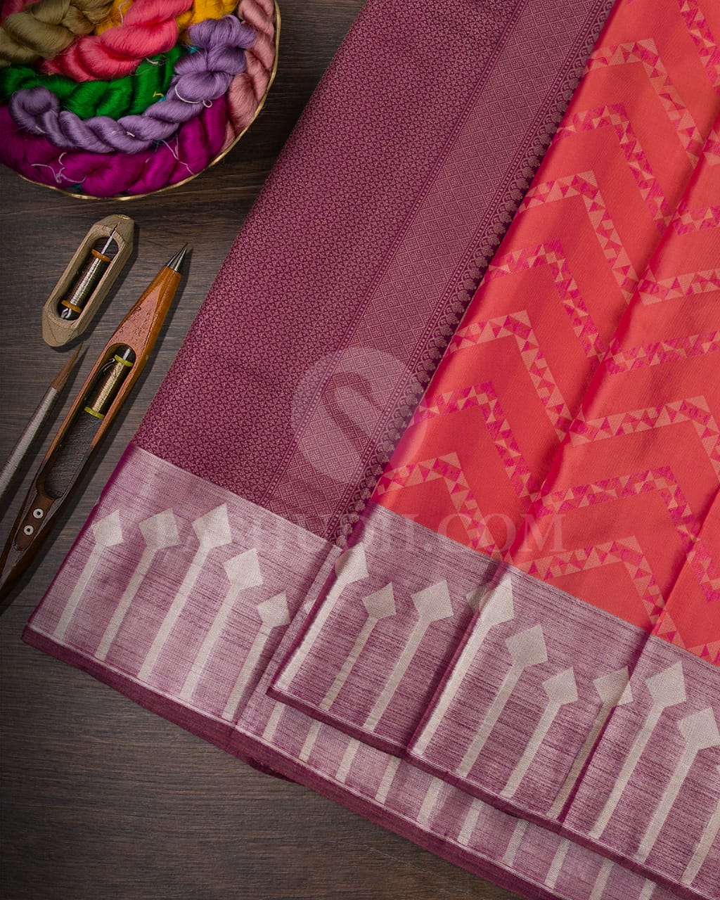 PEACHY PINK& PURPLE KANJIVARAM SILK SAREE -D620(A)