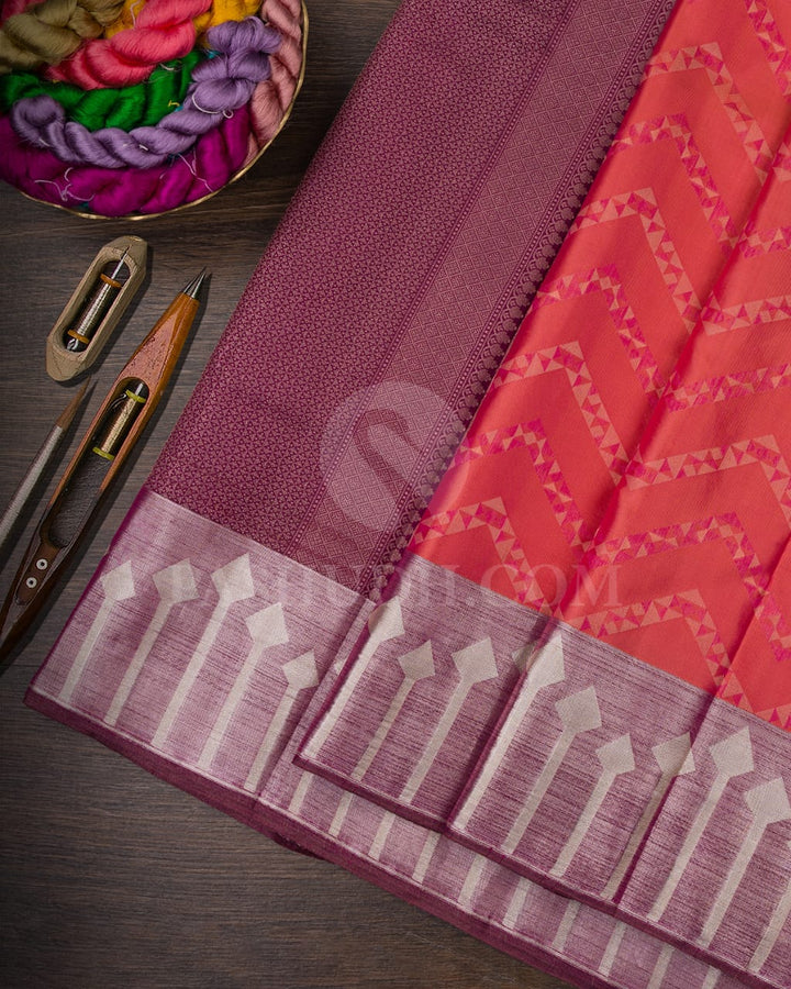 PEACHY PINK& PURPLE KANJIVARAM SILK SAREE -D620(A)