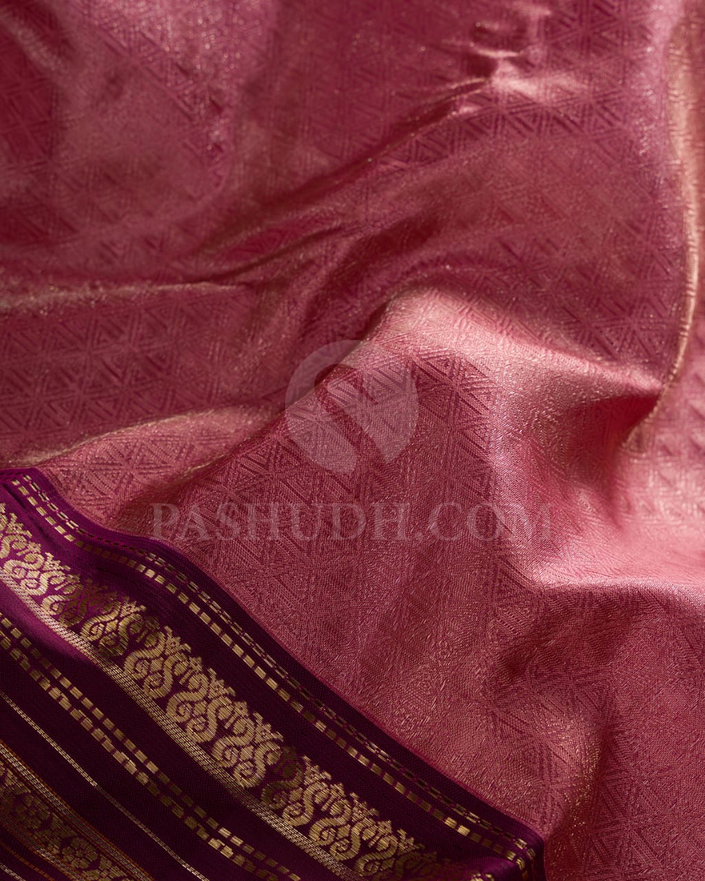 ELEGANT  PINK AND AUBERGINE  KANJIVARAM SILK SAREE WITH GOLD ZARI  DETAILING - D617(A)