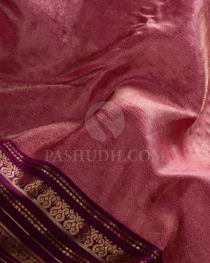 ELEGANT  PINK AND AUBERGINE  KANJIVARAM SILK SAREE WITH GOLD ZARI  DETAILING - D617(A)