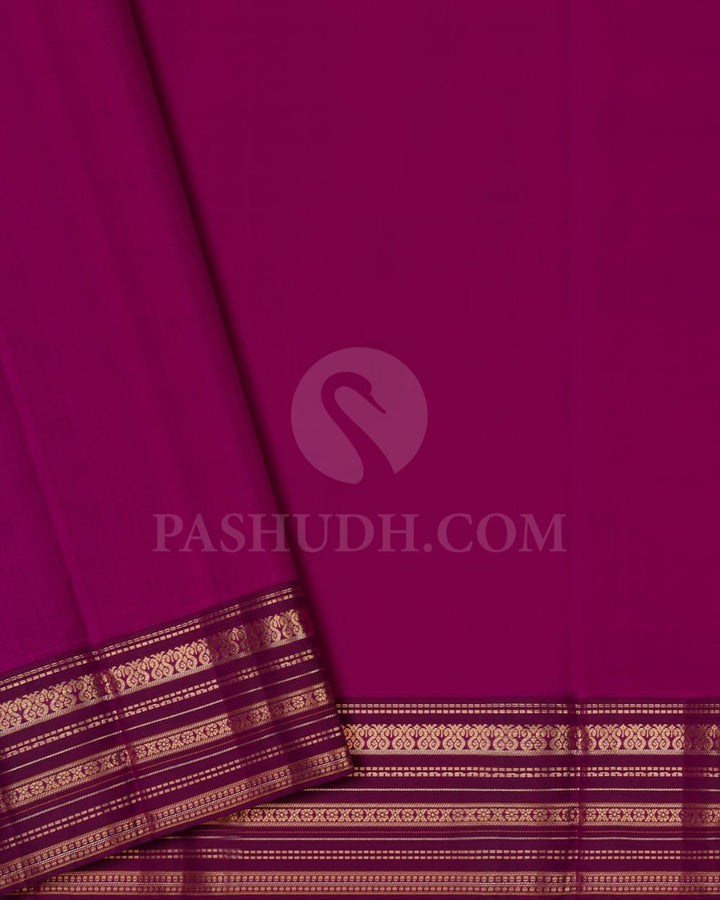 ELEGANT  PINK AND AUBERGINE  KANJIVARAM SILK SAREE WITH GOLD ZARI  DETAILING - D617(A)