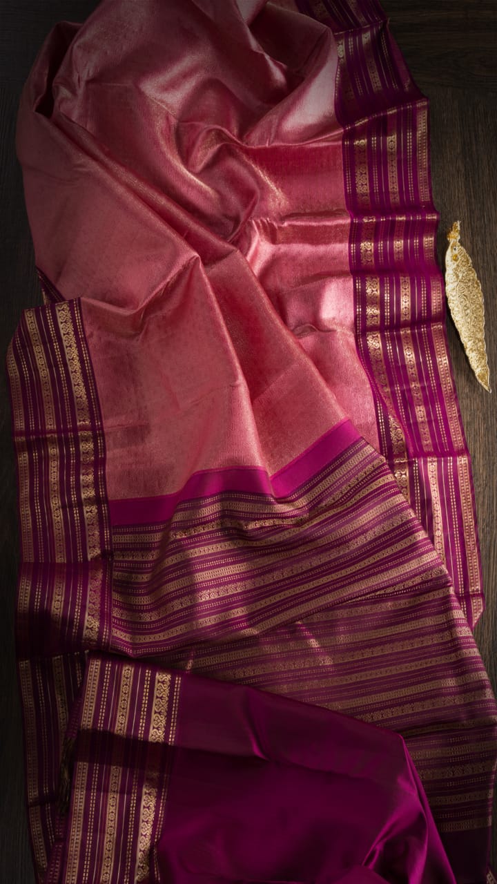 ELEGANT  PINK AND AUBERGINE  KANJIVARAM SILK SAREE WITH GOLD ZARI  DETAILING - D617(A)