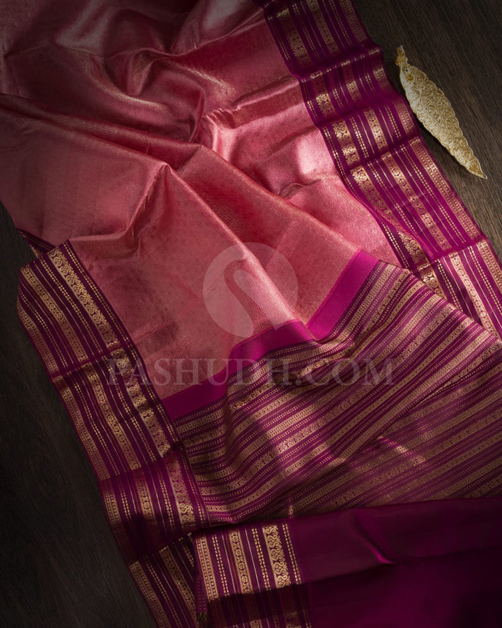 ELEGANT  PINK AND AUBERGINE  KANJIVARAM SILK SAREE WITH GOLD ZARI  DETAILING - D617(A)