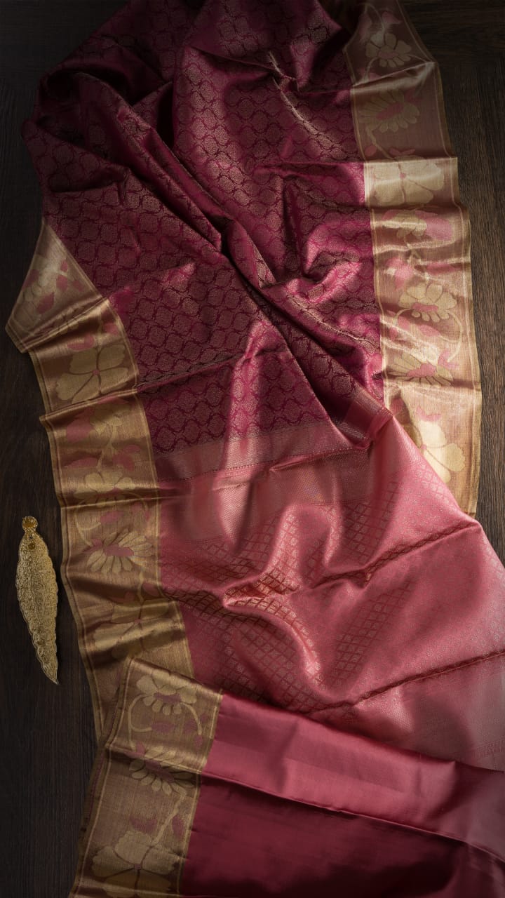 RICH BURGUNDY KANJIVARAM SILK SAREE WITH ZARI BUTTAS  - D614(A)