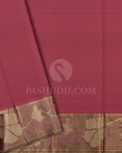 RICH BURGUNDY KANJIVARAM SILK SAREE WITH ZARI BUTTAS  - D614(A)