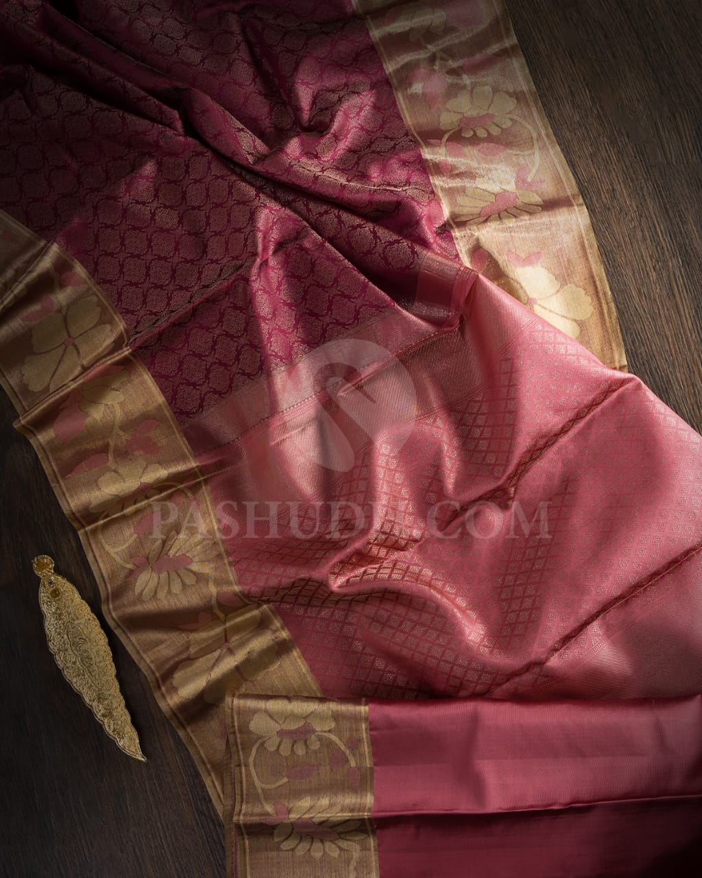 RICH BURGUNDY KANJIVARAM SILK SAREE WITH ZARI BUTTAS  - D614(A)