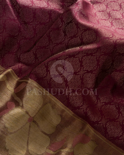 RICH BURGUNDY KANJIVARAM SILK SAREE WITH ZARI BUTTAS  - D614(A)