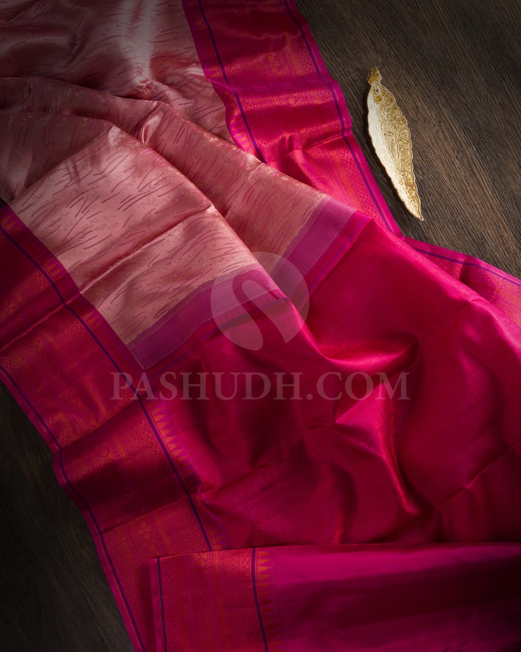 DELICATE LACE PINK SAREE WITH SILVER ZARI AND DARK PINK BORDER  - D603(C)