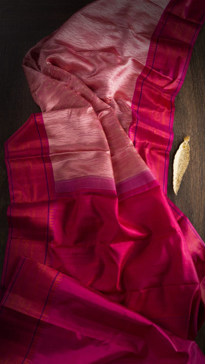 DELICATE LACE PINK SAREE WITH SILVER ZARI AND DARK PINK BORDER  - D603(C)