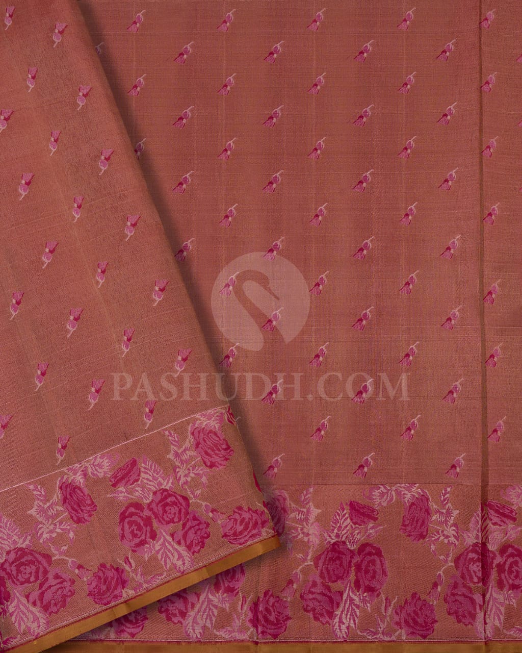 ROUGE PINK WITH  GOLDEN BEIGE  KANJIVARAM SILK SAREE - DJ351(C)