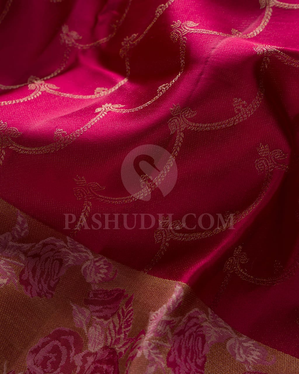 ROUGE PINK WITH  GOLDEN BEIGE  KANJIVARAM SILK SAREE - DJ351(C)