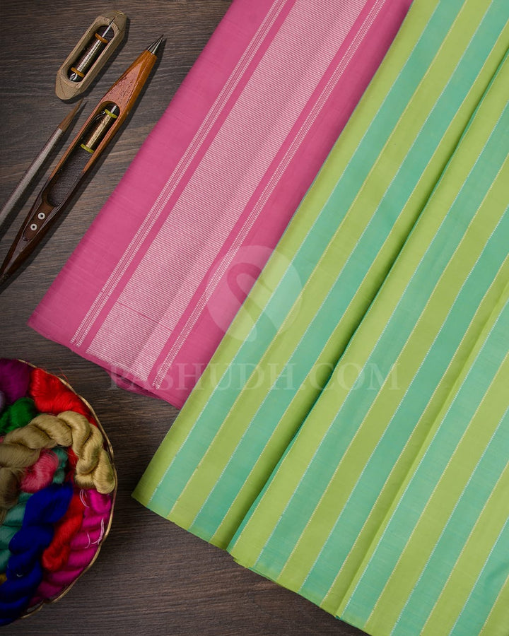 LIGHT BLUE &GREEN  BORDERLESS  CLASSIC  KANJIVARAM SILK SAREE - SVJ94