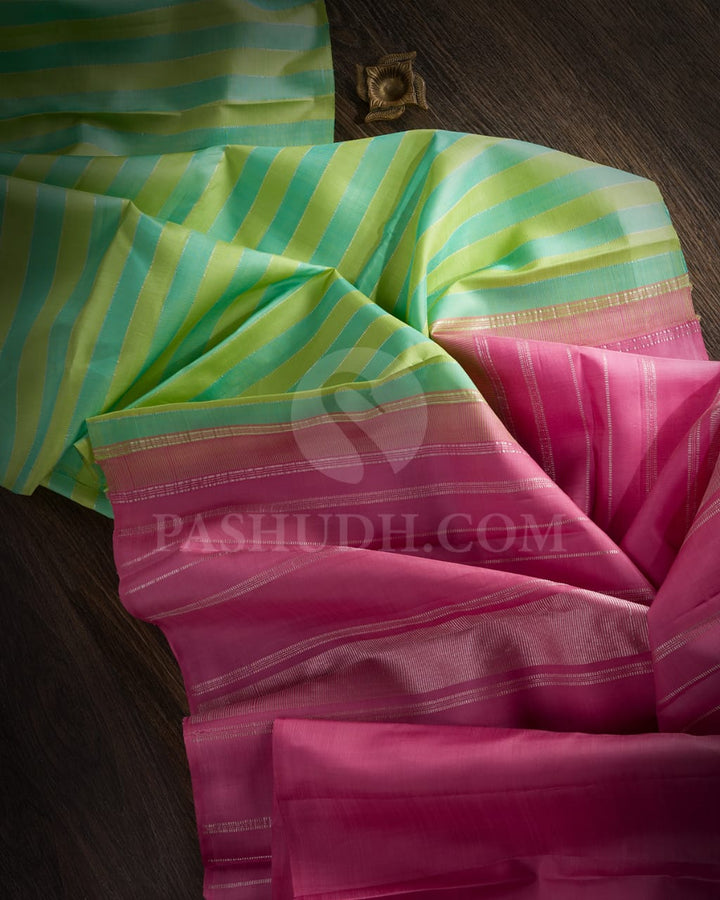 LIGHT BLUE &GREEN  BORDERLESS  CLASSIC  KANJIVARAM SILK SAREE - SVJ94