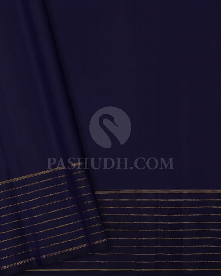 REGAL NAVY BLUE  KANJIVARAM SILK SAREE WITH CLASSIC KATTAM BORDER  - RB3