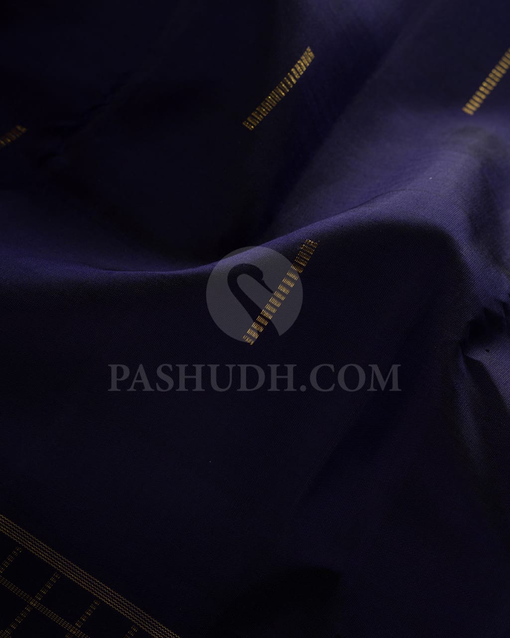 REGAL NAVY BLUE  KANJIVARAM SILK SAREE WITH CLASSIC KATTAM BORDER  - RB3