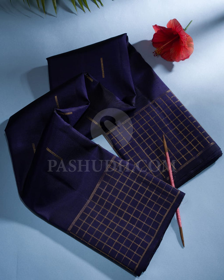 REGAL NAVY BLUE  KANJIVARAM SILK SAREE WITH CLASSIC KATTAM BORDER  - RB3