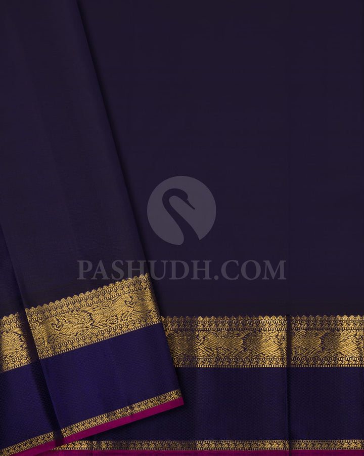 PINKISH BEIGE  & NAVY BLUE KANJIVARAM SILK SAREE- RV6