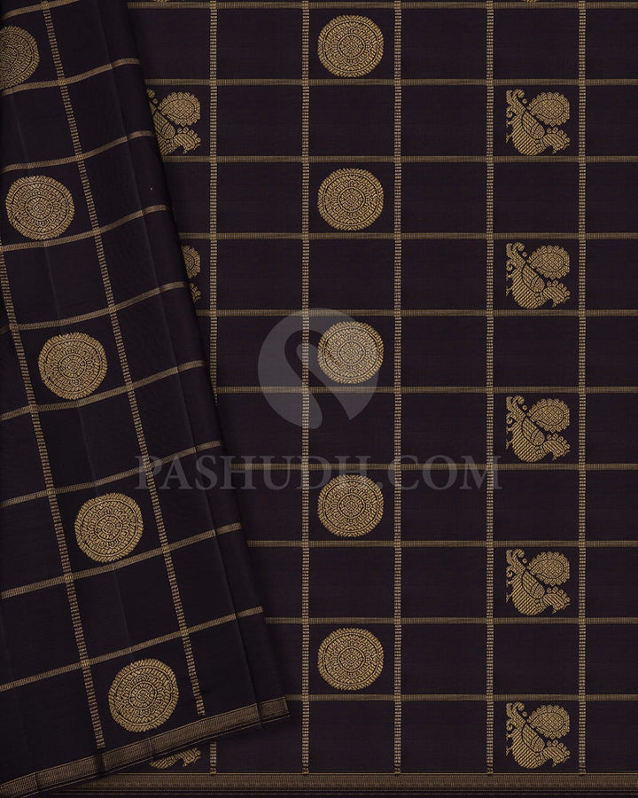 ORANGE & BLACK KATTAM KANJIVARAM SILK SAREE WITH ANNAM  AND RUDRAKSHA MOTIFS - RM2