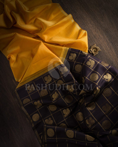 ORANGE & BLACK KATTAM KANJIVARAM SILK SAREE WITH ANNAM  AND RUDRAKSHA MOTIFS - RM2