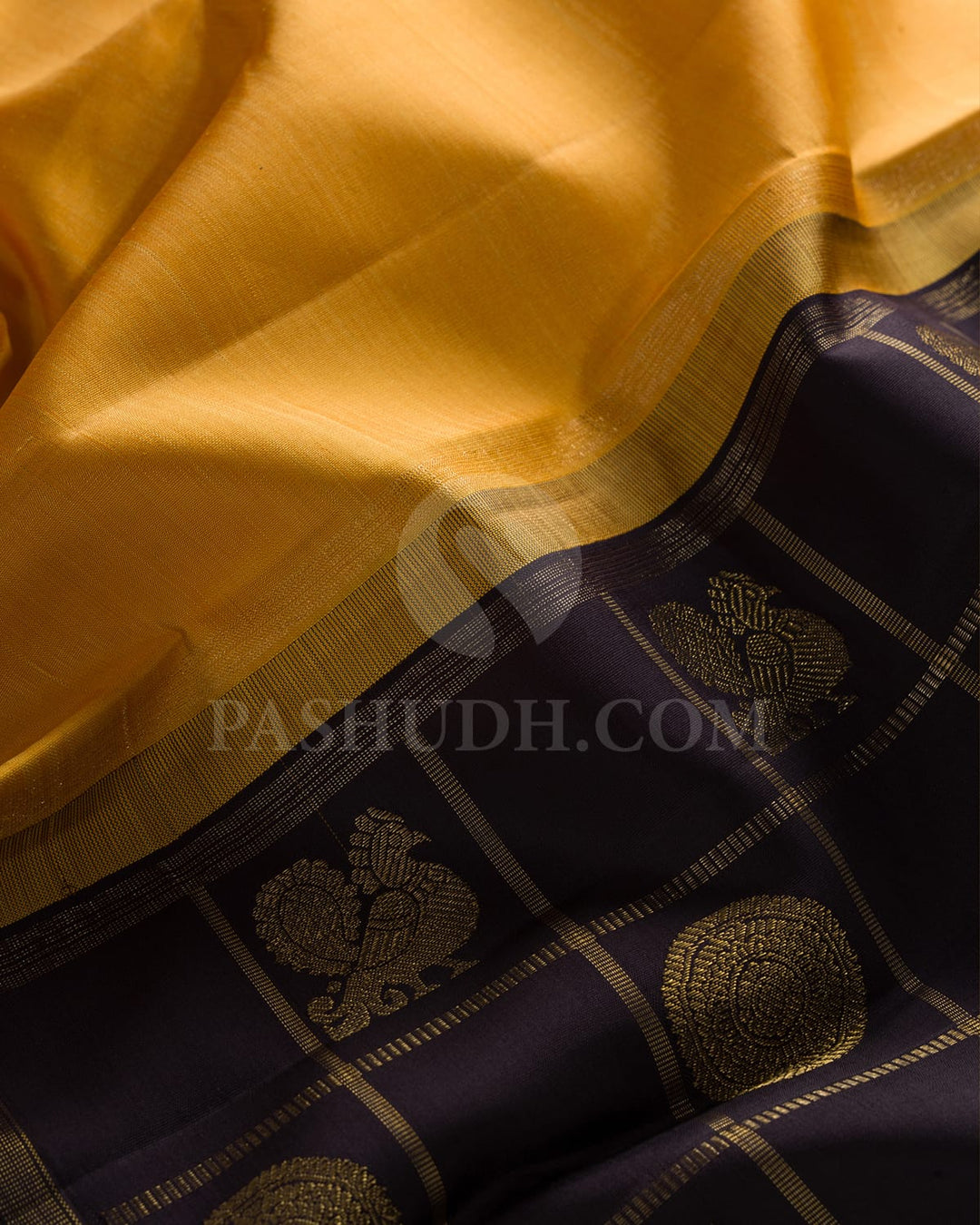 ORANGE & BLACK KATTAM KANJIVARAM SILK SAREE WITH ANNAM  AND RUDRAKSHA MOTIFS - RM2