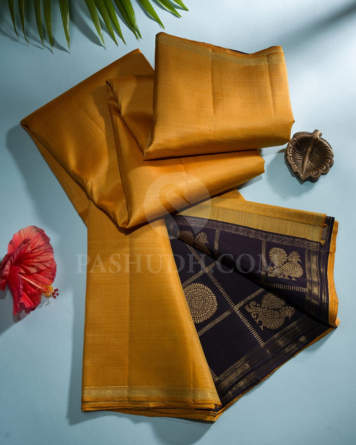 ORANGE & BLACK KATTAM KANJIVARAM SILK SAREE WITH ANNAM  AND RUDRAKSHA MOTIFS - RM2