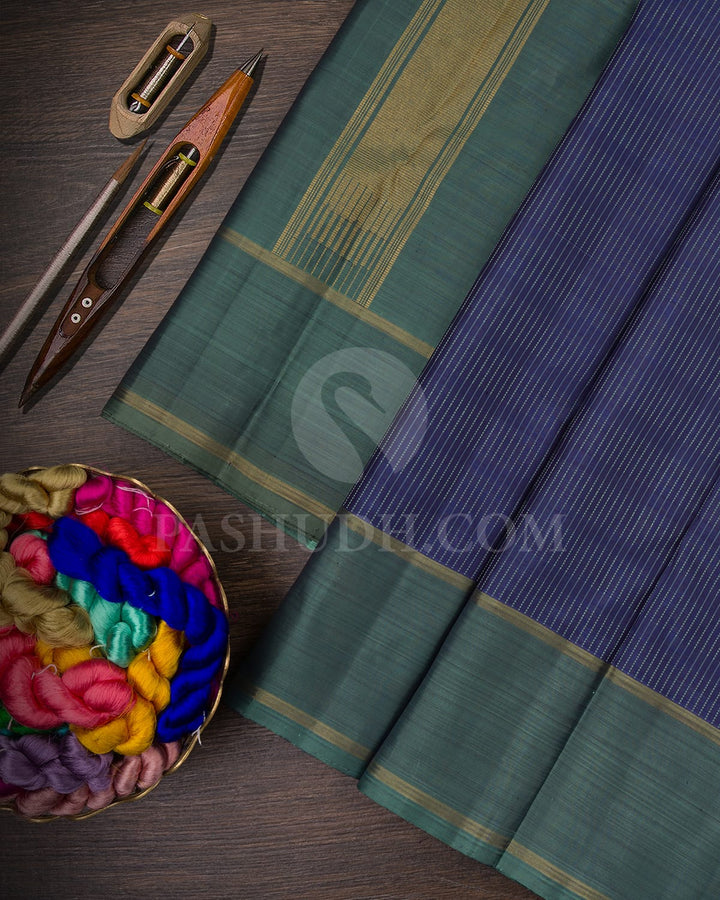 COBALT BLUE &TEAL BLUE TRADITIONAL KANJIVARAM SILK SAREE - RB8
