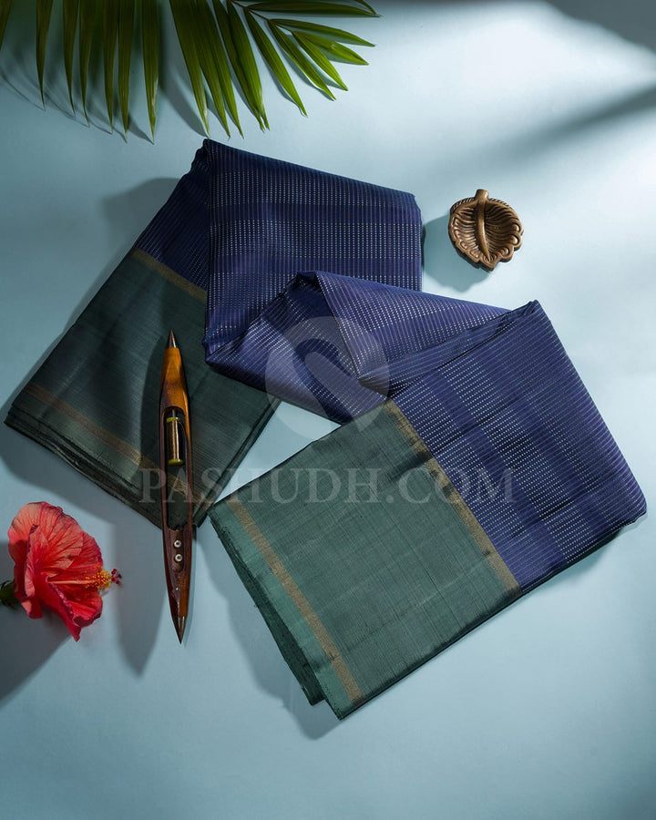 COBALT BLUE &TEAL BLUE TRADITIONAL KANJIVARAM SILK SAREE - RB8
