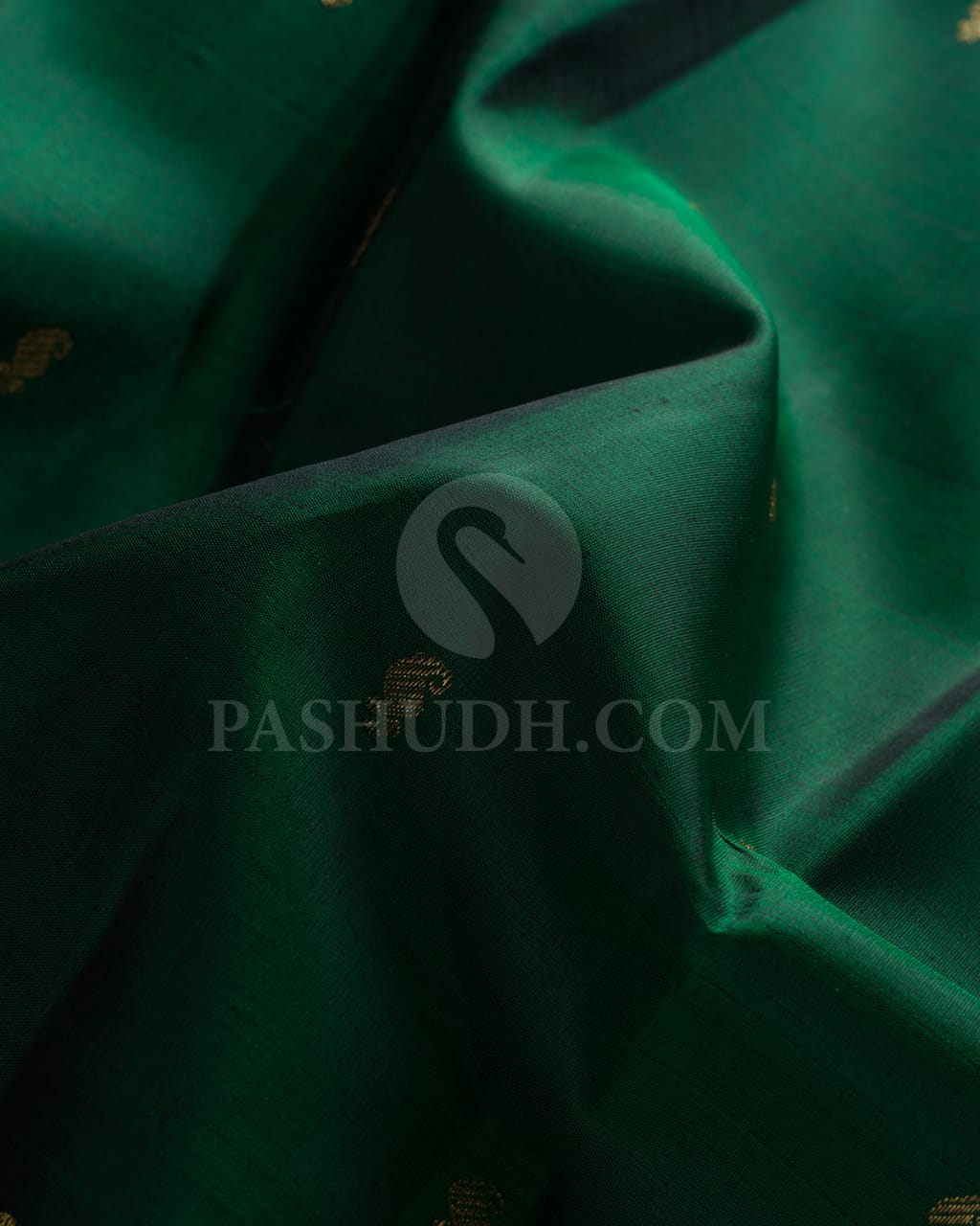 Bottle Green & Magenta Kanjivaram Silk Saree With Yazhi and Rudhraksh Motifs - RM1