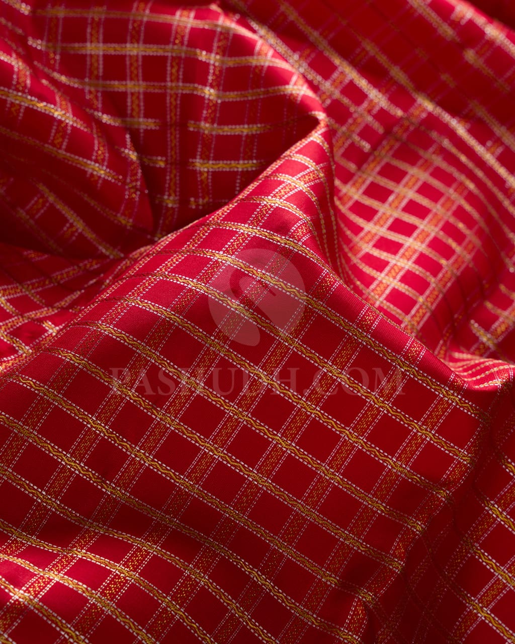 Bright Red& Half-White Kanjivaram Silk Saree With Traditional Kattams And Rudhraksh Motifs- RV3