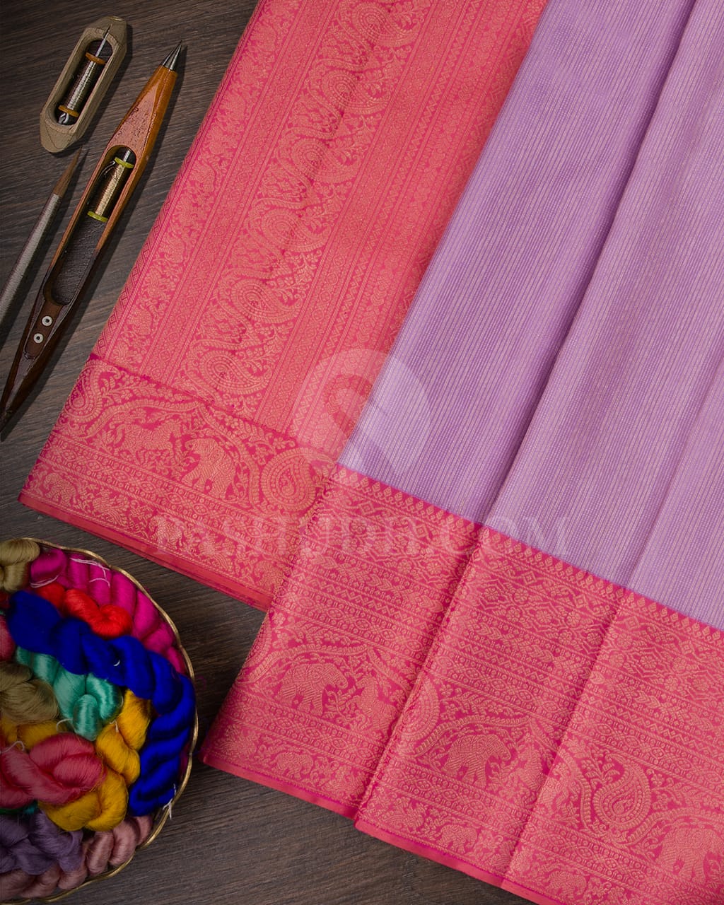 Lavishing Lavender & Punch Pink Kanjivaram Silk Saree - S1348(B)