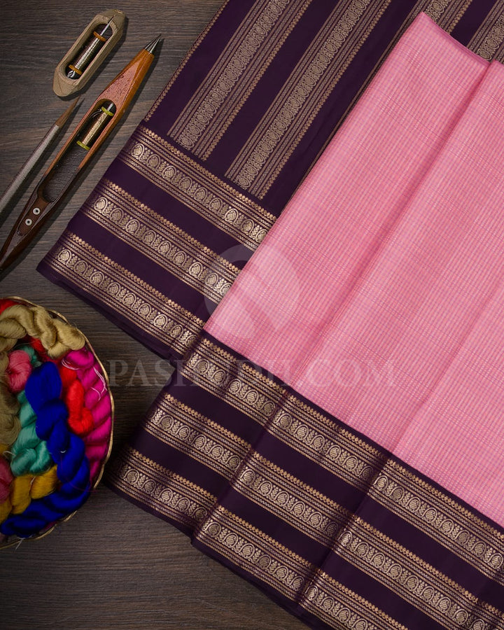 Baby Pink Kanjivaram Silk Saree With Muthu Vari Pattern & Gold Zari Border - S1343(C)
