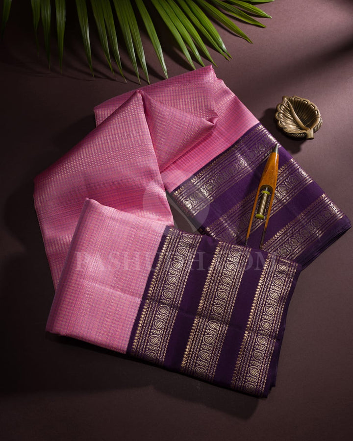 Baby Pink Kanjivaram Silk Saree With Muthu Vari Pattern & Gold Zari Border - S1343(C)