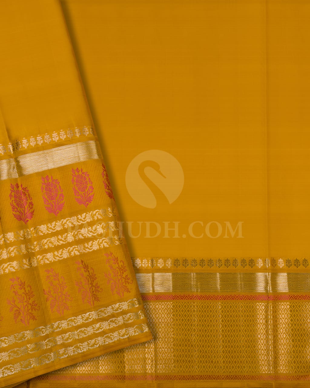 Mild Pink & Tuscany Yellow Kanjivaram Silk Saree - D618(A)