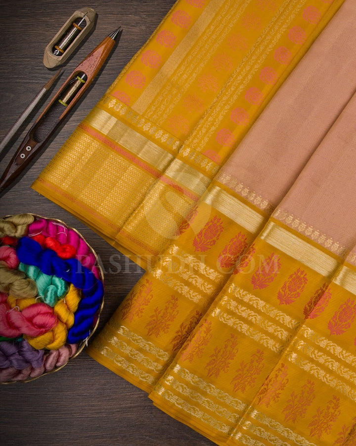 Mild Pink & Tuscany Yellow Kanjivaram Silk Saree - D618(A)