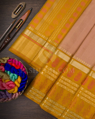 Mild Pink & Tuscany Yellow Kanjivaram Silk Saree - D618(A)