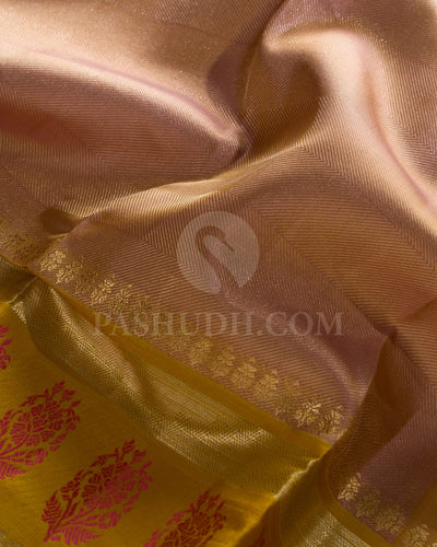 Mild Pink & Tuscany Yellow Kanjivaram Silk Saree - D618(A)