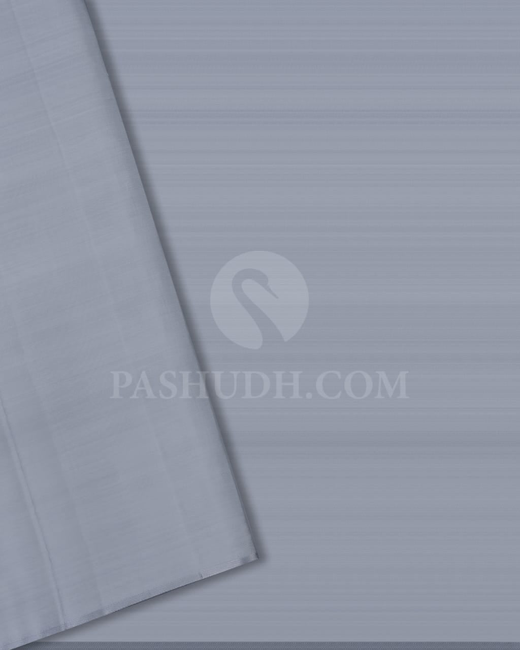 Blue Shot Grey With Silver Grey Traditional Borderless Kanjivaram Silk Saree - DJ341(D)