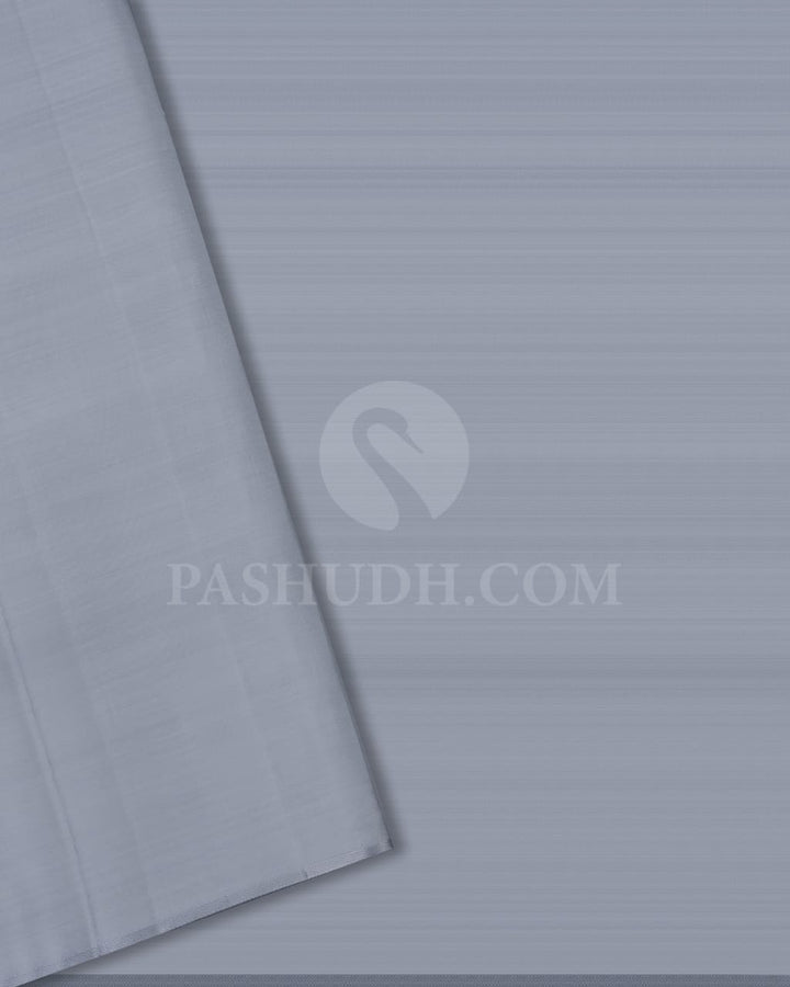 Blue Shot Grey With Silver Grey Traditional Borderless Kanjivaram Silk Saree - DJ341(D)