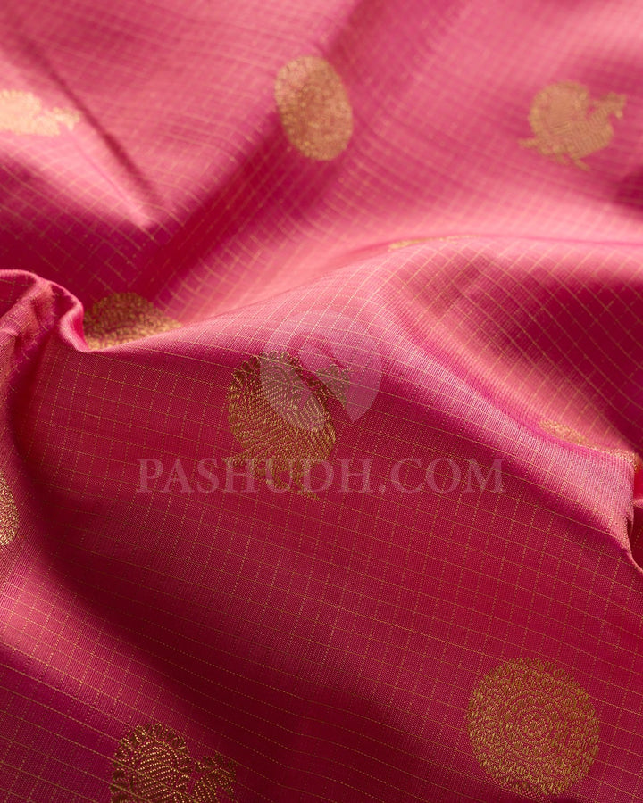 Thulian Pink & Dual shaded Green Traditional Borderless Kanjivaram Silk Saree - RM4