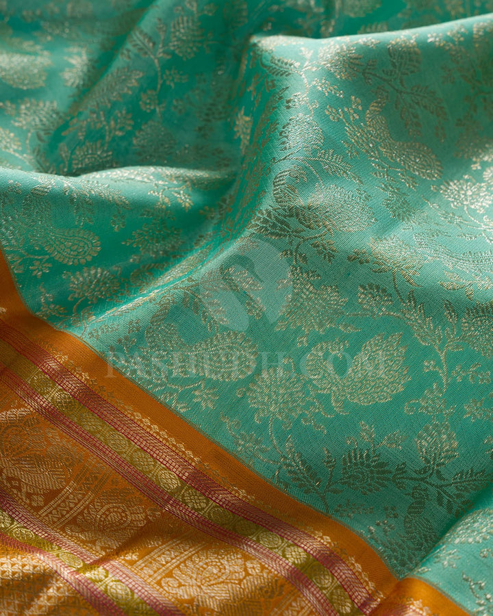 Mint Blue & Orange Kanjivaram Silk Saree - S1151(G)