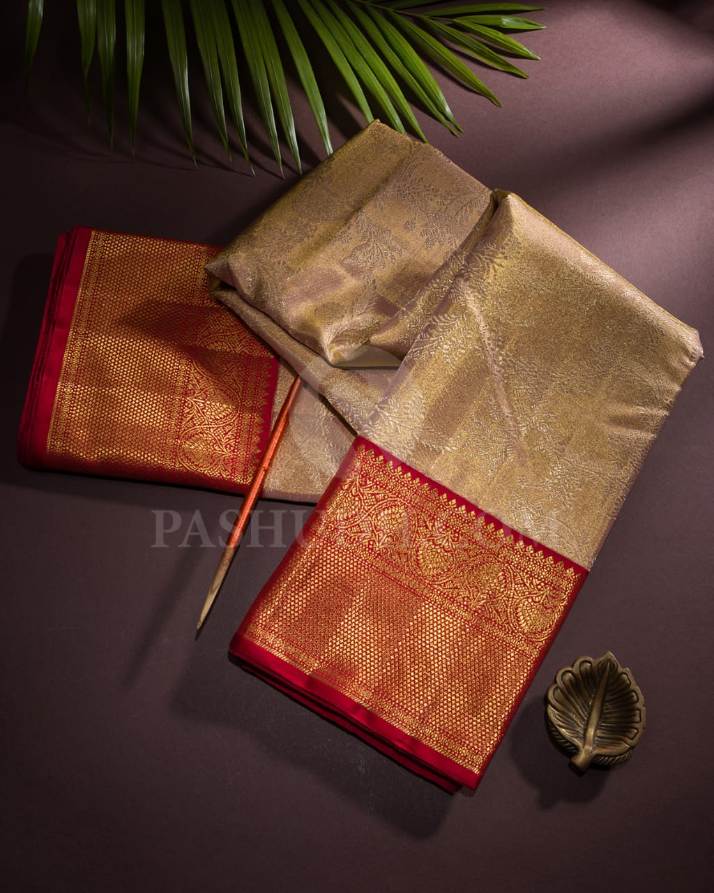 Gold & Red Shimmer Tissue Bridal Kanjivaram Silk Saree - S1416(B)