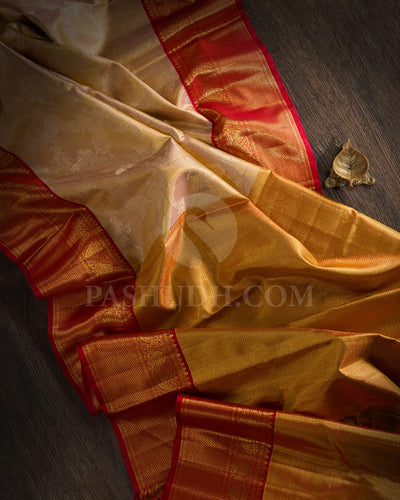 Gold & Red Shimmer Tissue Bridal Kanjivaram Silk Saree - S1416(B)