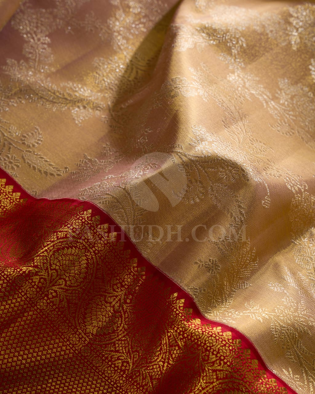 Gold & Red Shimmer Tissue Bridal Kanjivaram Silk Saree - S1416(B)