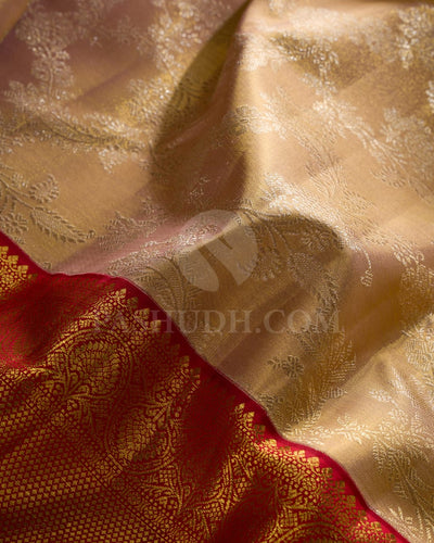 Gold & Red Shimmer Tissue Bridal Kanjivaram Silk Saree - S1416(B)