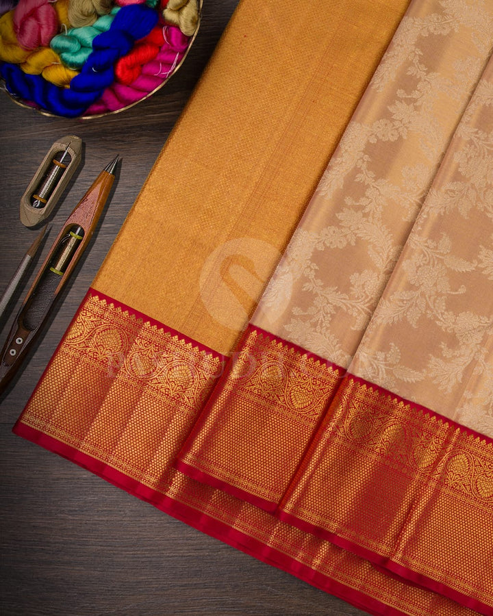 Gold & Red Shimmer Tissue Bridal Kanjivaram Silk Saree - S1416(B)