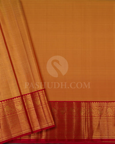 Gold & Red Shimmer Tissue Bridal Kanjivaram Silk Saree - S1416(B)