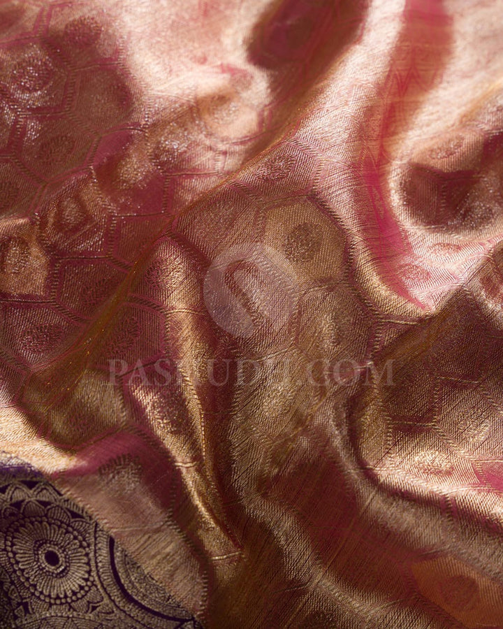 Baby Pink & Purple Organza Shimmer Kanjivaram Silk Saree - S1373(B)