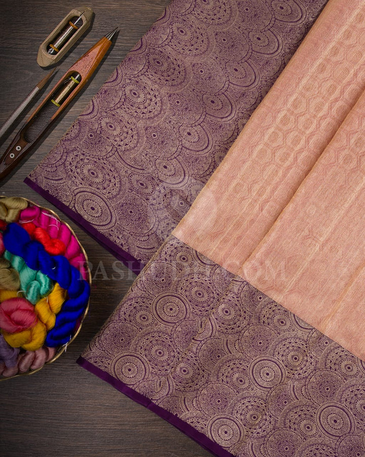 Baby Pink & Purple Organza Shimmer Kanjivaram Silk Saree - S1373(B)