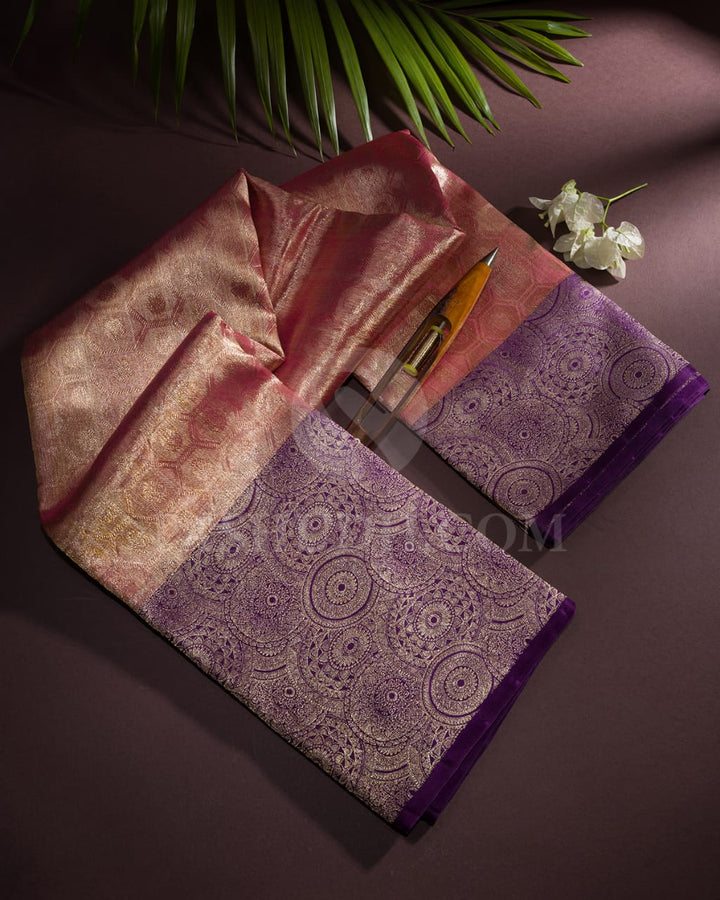 Baby Pink & Purple Organza Shimmer Kanjivaram Silk Saree - S1373(B)